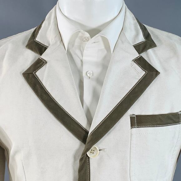 Size M Regular Beige Olive Cotton Linen Notch Lapel Sport Coat - Picture 2 of 11